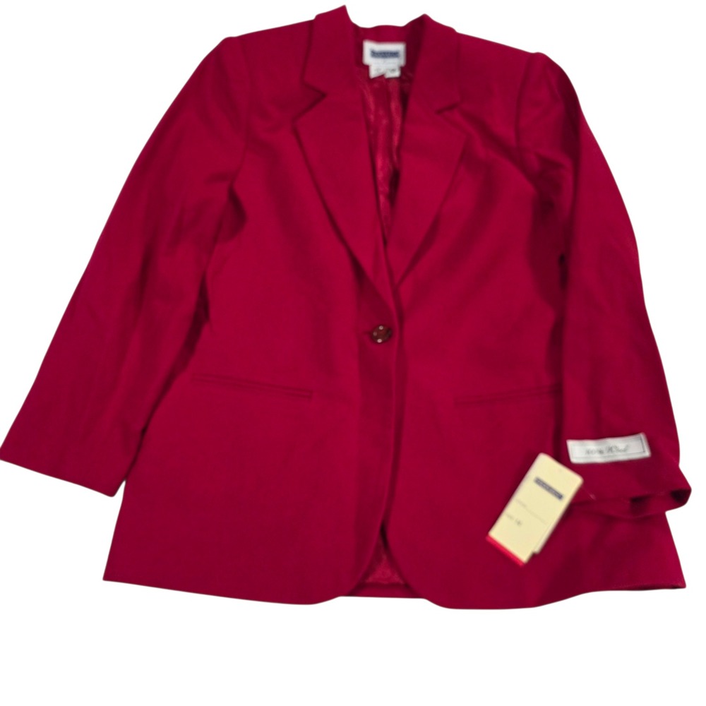 Prophecy By Sag Harbor Coat Jacket Womens Red 14 100% Wool Lined Comfort Blazer